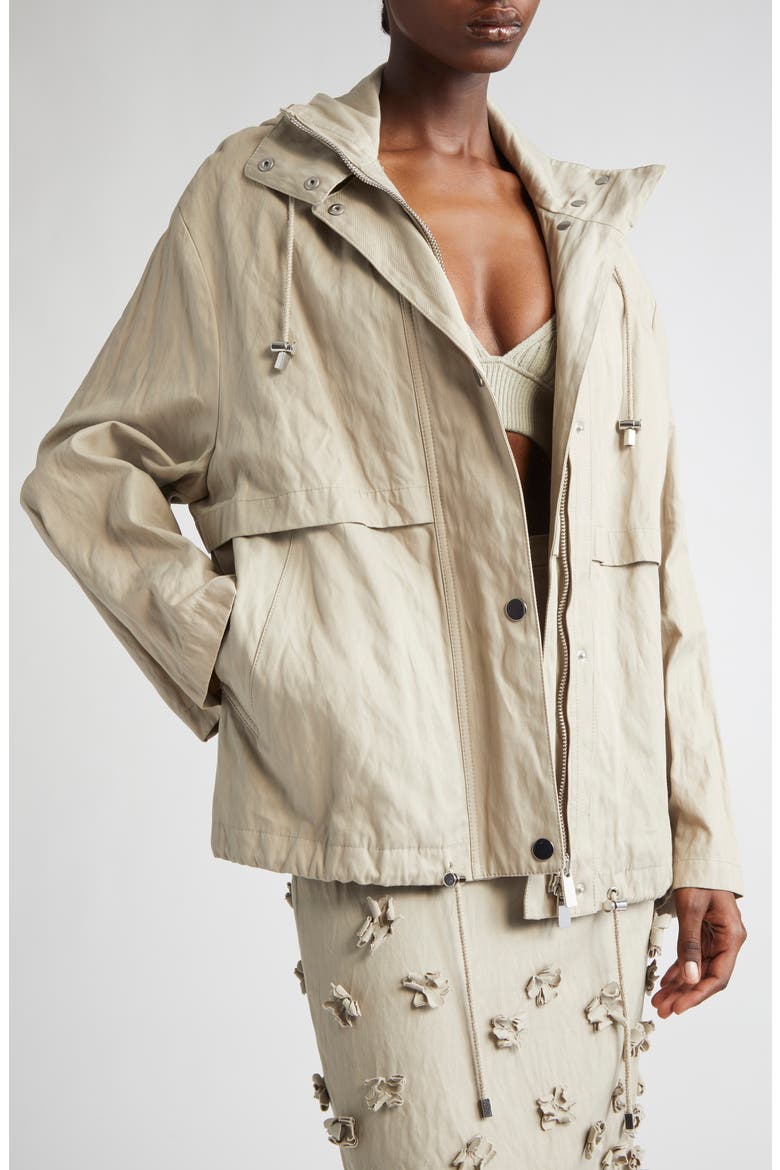 Metallic Gabardine Hooded, Alternate, color, ALMOND