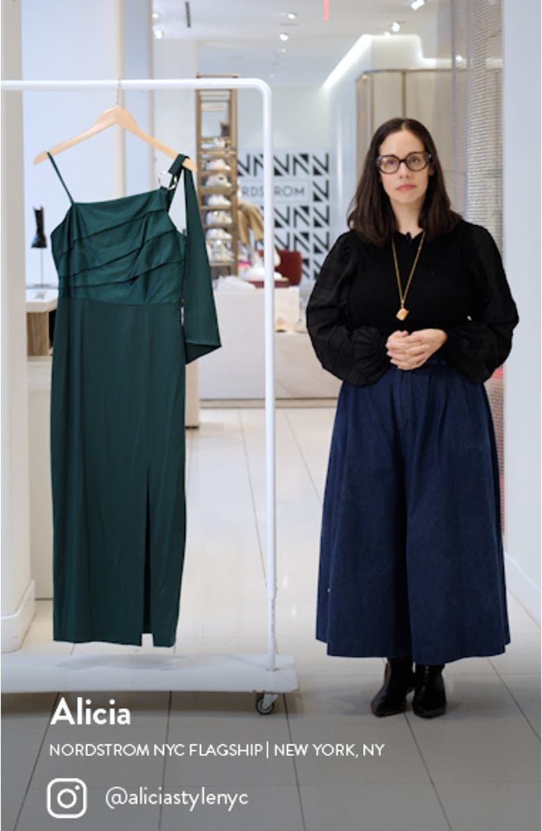 Pleat One-Shoulder Crepe Cocktail Dress, sales video thumbnail