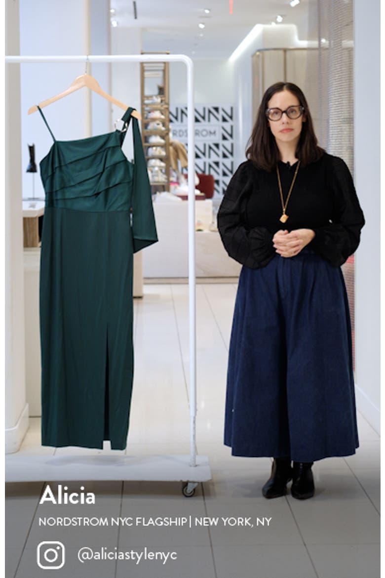 Pleat One-Shoulder Crepe Cocktail Dress video