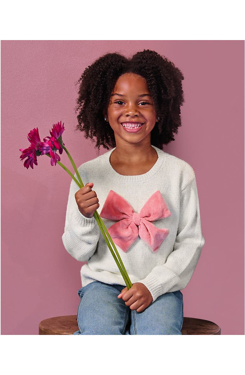 Lands
 End Girls Meet and Greet Bow Knit Sweater, Main, color, Ivory/Mauve Bow