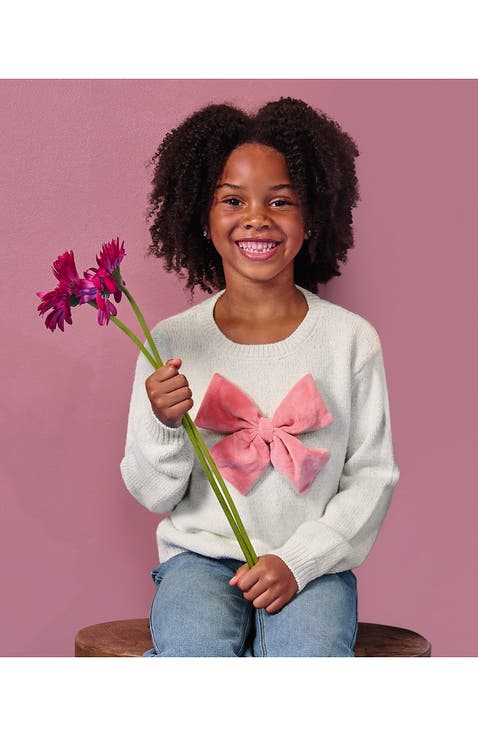 Girls Meet and Greet Bow Knit Sweater