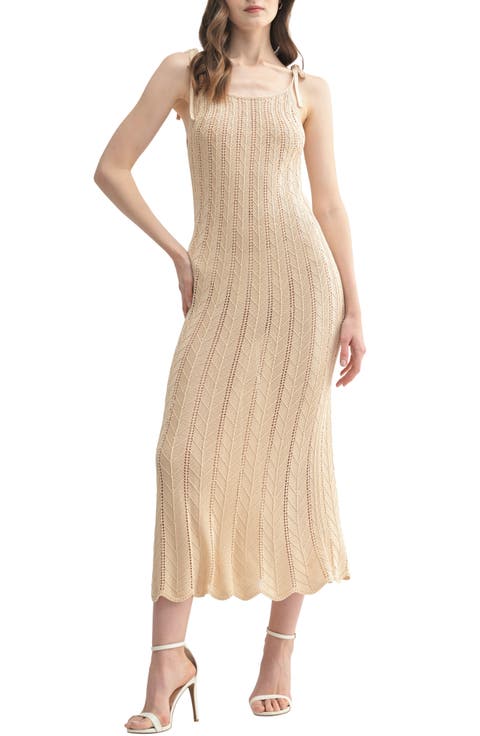 Tie Shoulder Pointelle Sweater Dress
