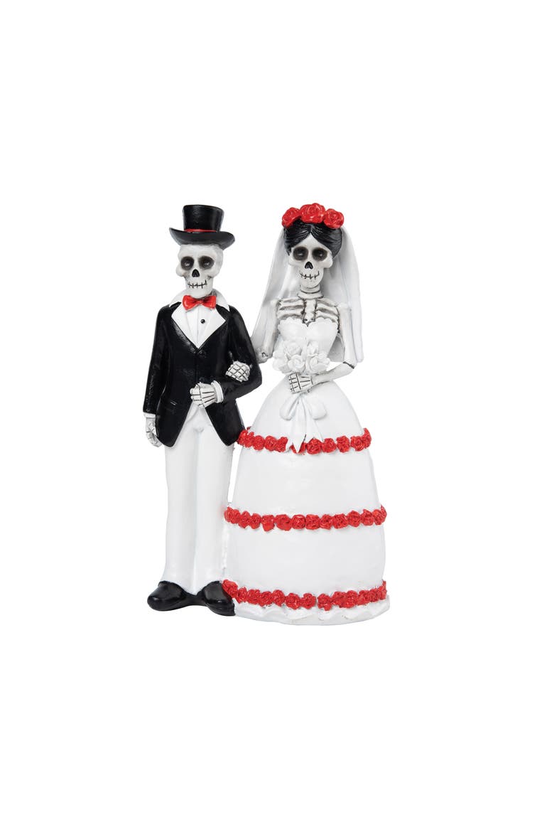 Skeleton Bride & Groom Dia de Los Muertos Figurine, Main, color, White
