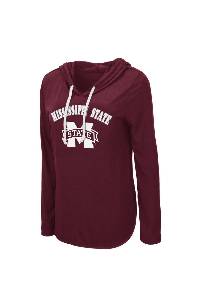 Women's Colosseum Maroon Mississippi State Bulldogs My Lover Lightweight Hooded Long Sleeve T-Shirt, Alternate, color, Maroon