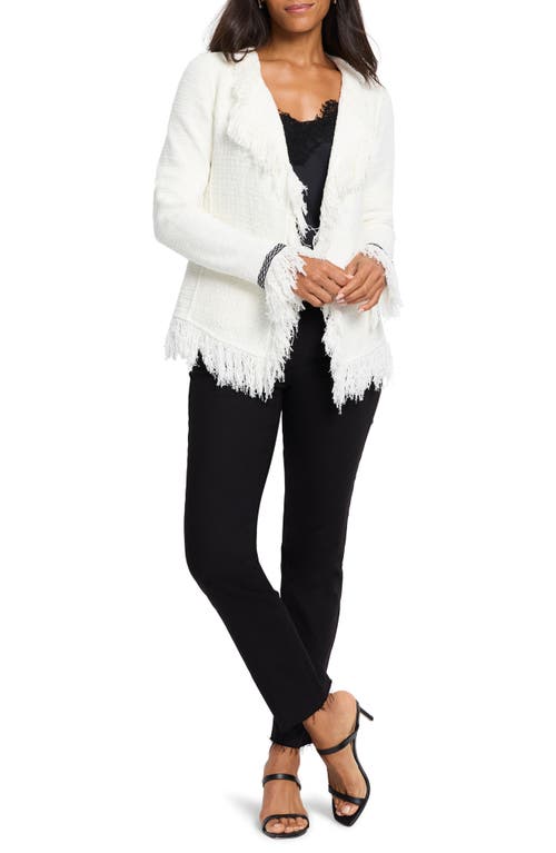 Nic + Zoe Statement Fringe Mix Knit Jacket In Classic Cream