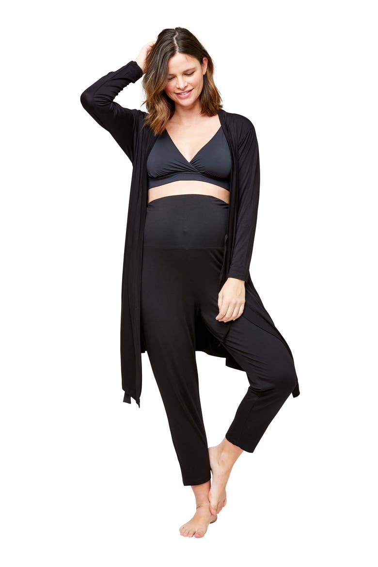 Second Skin Maternity & Nursing Wrap Robe, Alternate, color, BLACK