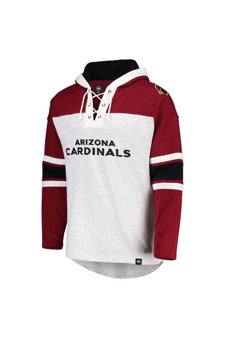 Men's '47 Arizona Cardinals Heather Gray Gridiron Lace-Up Pullover Hoodie, Alternate, color, Gray
