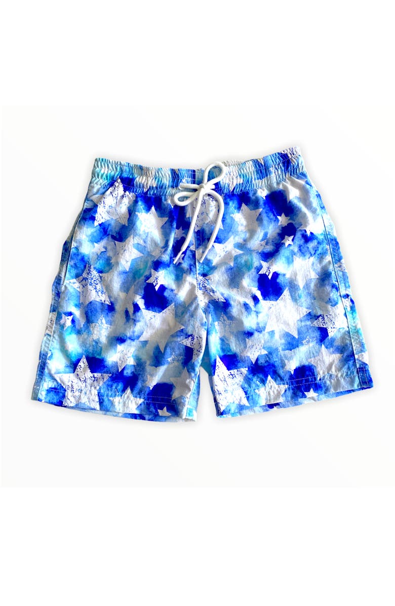 NESSI BYRD Kids' Star Print Quick-Dry Swim Trunks, Main, color, Blue