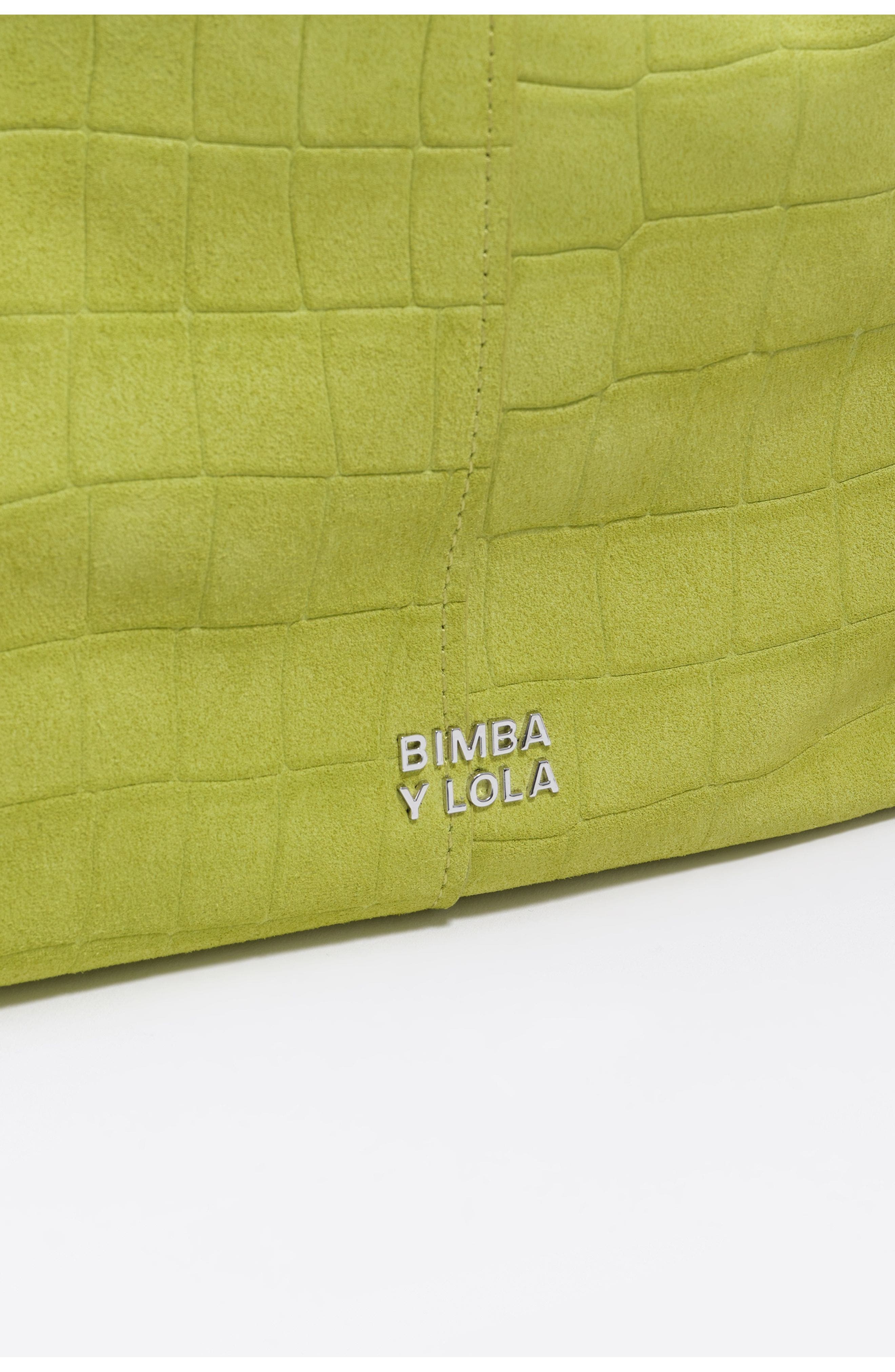 Bimba y Lola Large Split Leather Shopper Bag, Alternate, color, Lime