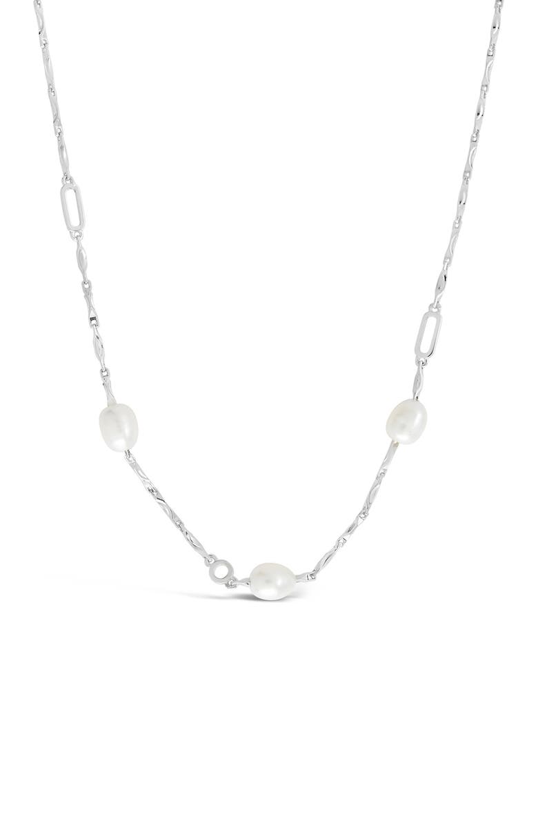 Sterling Forever Rhodium Plated Dainty 7mm Baroque Pearl Chain Necklace, Main, color,