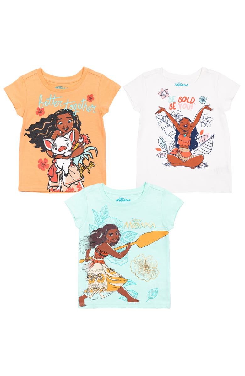 Disney Moana 3-Pack T-Shirts, Main, color, Orange/White/Blue