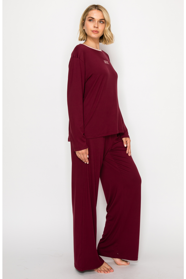 Yummy Jersey Crew Neck Print Top & Wide Leg Pants Set, Alternate, color, Ruby
