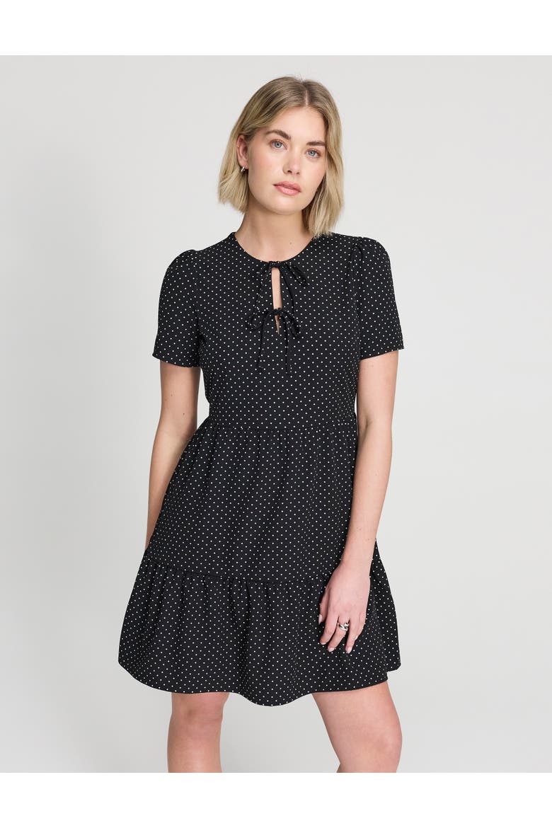 Lola Tie Front Tiered Short Dress, Alternate, color, Black Spot