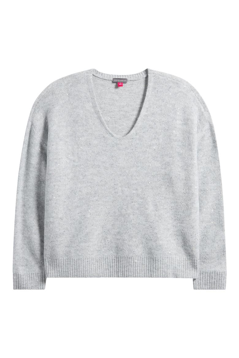Sequin Detail V-Neck Sweater, Alternate, color, VAPOR