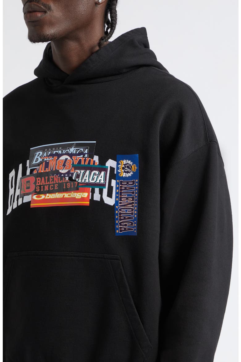 Medium Fit Bumper Stickers Appliqué Graphic Hoodie, Alternate, color, BLACK