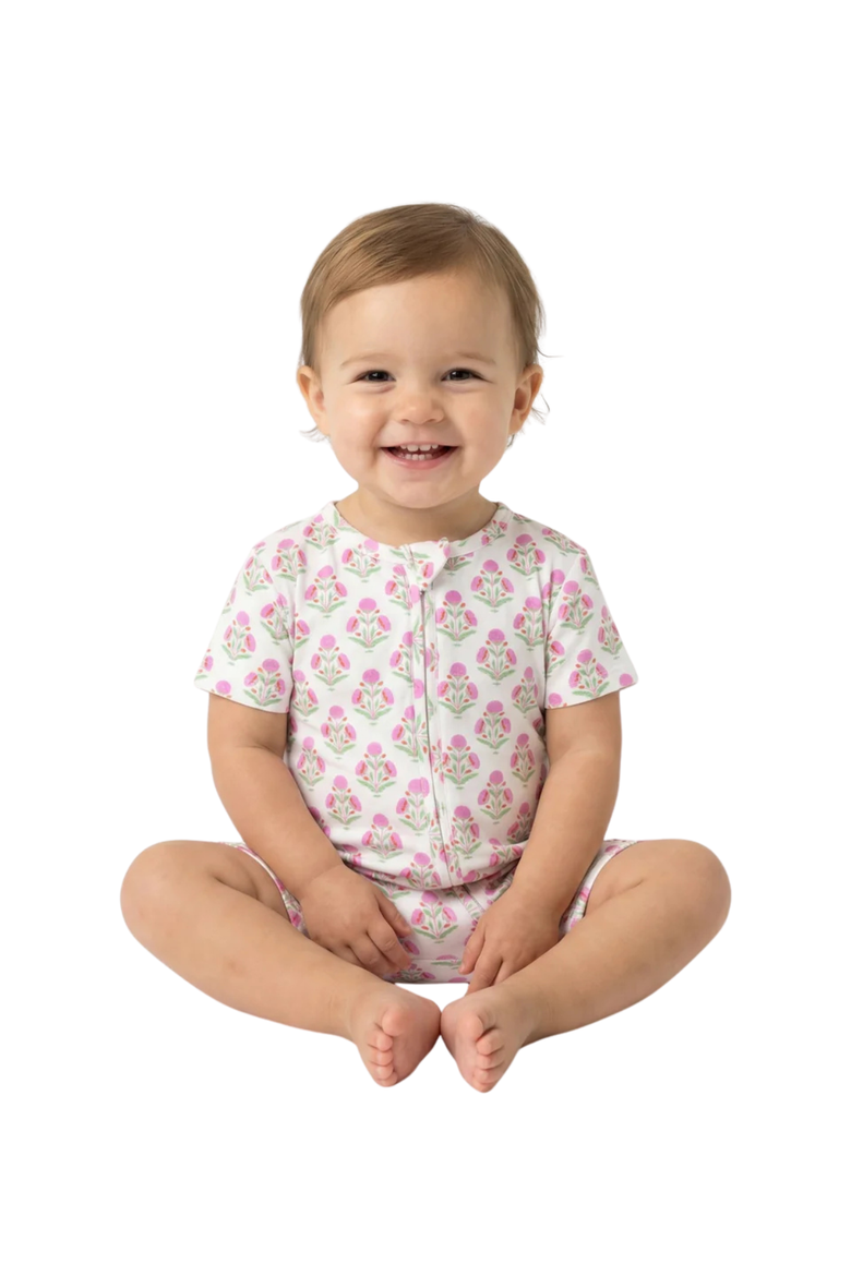 Short Sleeve and Shorts Sleeper, Alternate, color, Pink Posy