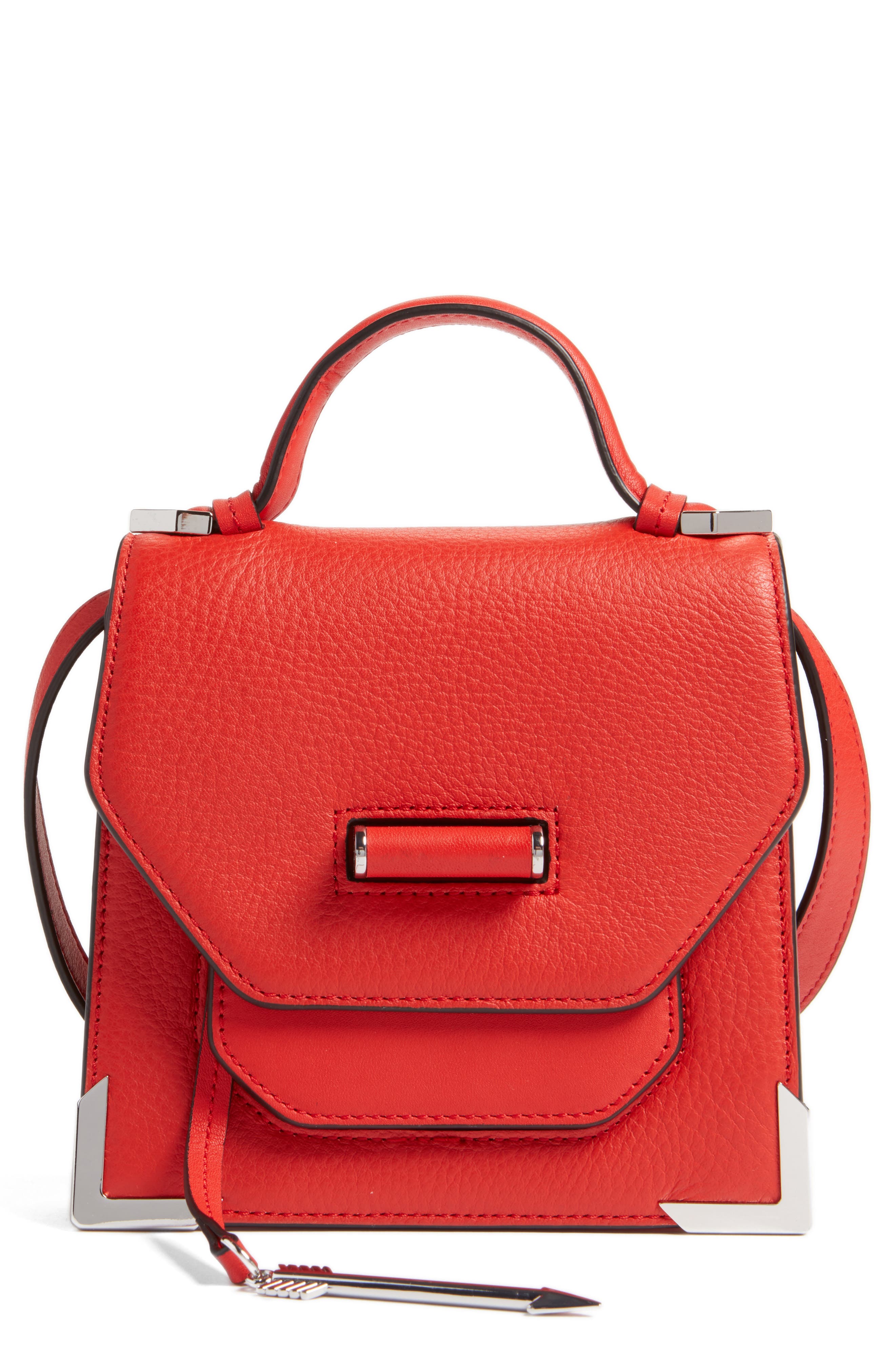 Mini Rubie Leather Shoulder Bag, Main, color, FLAME