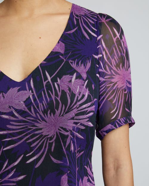 Santorelli Bianca In Floral Abstract Crinkled Georgette Shift Dress In Cool Purple