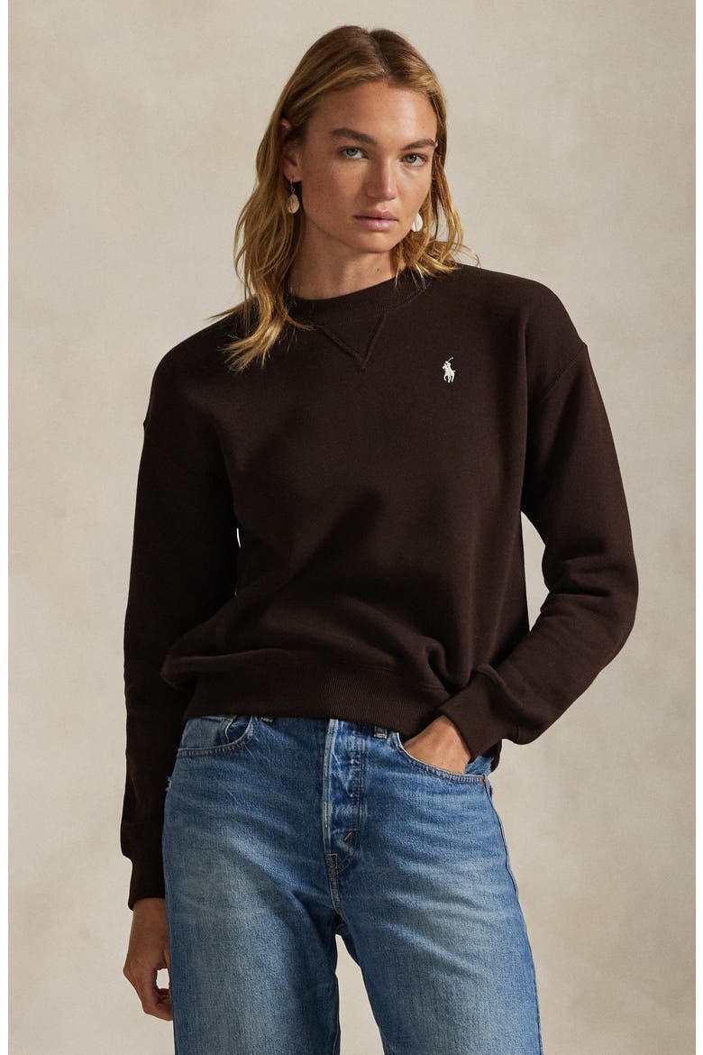 Fleece Crewneck Sweatshirt, Alternate, color, BROWN