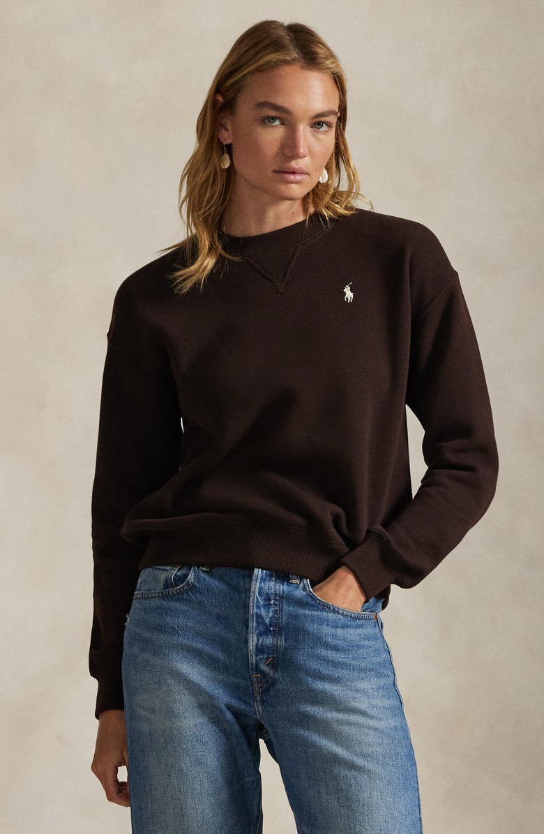 Polo Ralph Lauren Fleece Crewneck Sweatshirt, Alternate, color, Circuit Brown
