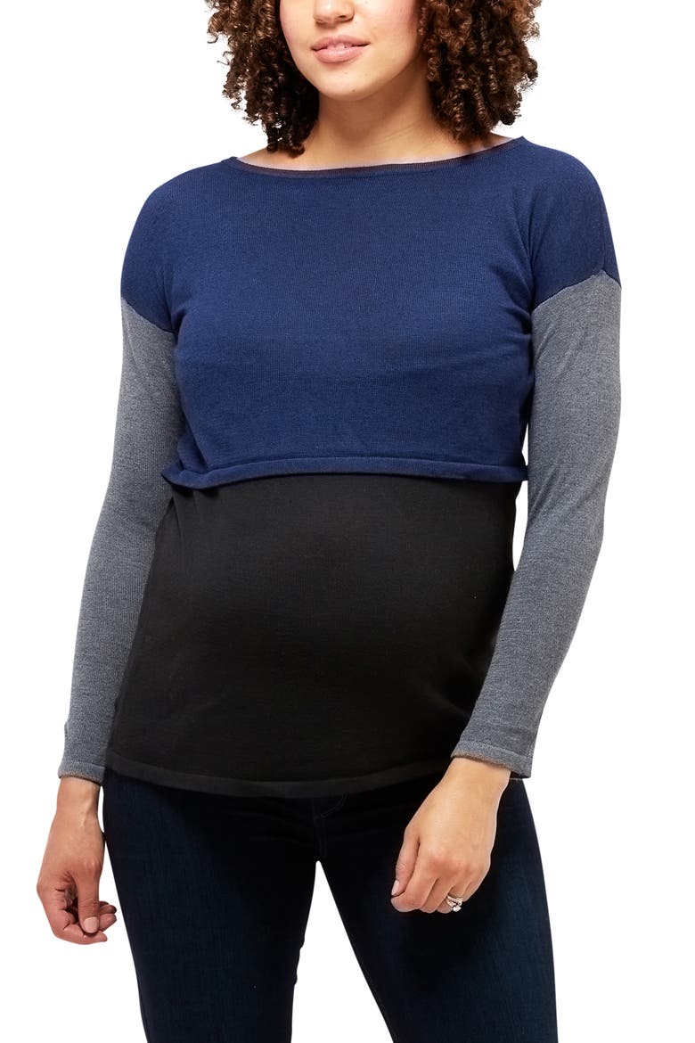 Sia Maternity/Nursing Tunic, Main, color, NAVY COLORBLOCK