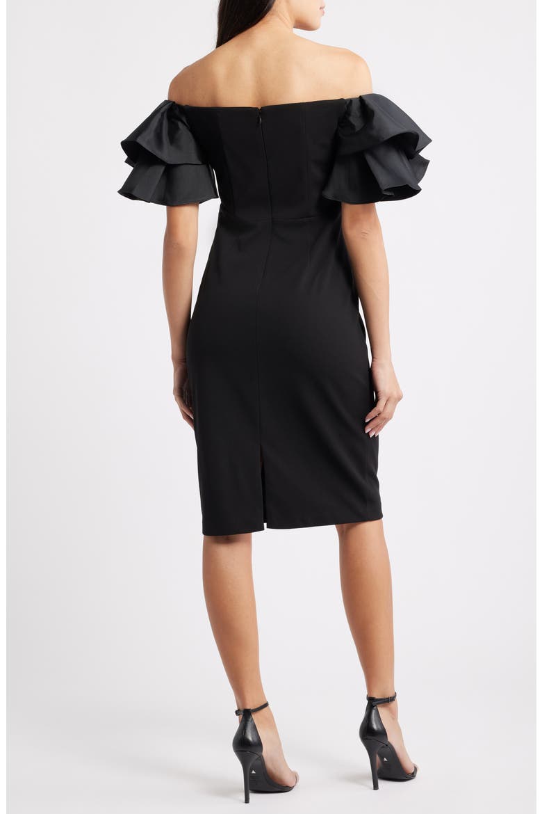 Ruflle Sleeve Off the Shoulder Cocktail Sheath Dress, Alternate, color, BLACK