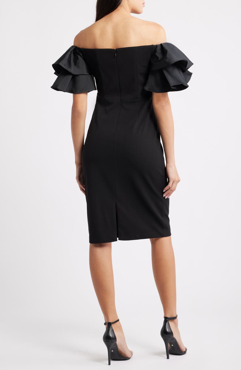 Eliza J Ruflle Sleeve Off the Shoulder Cocktail Sheath Dress, Alternate, color, Black
