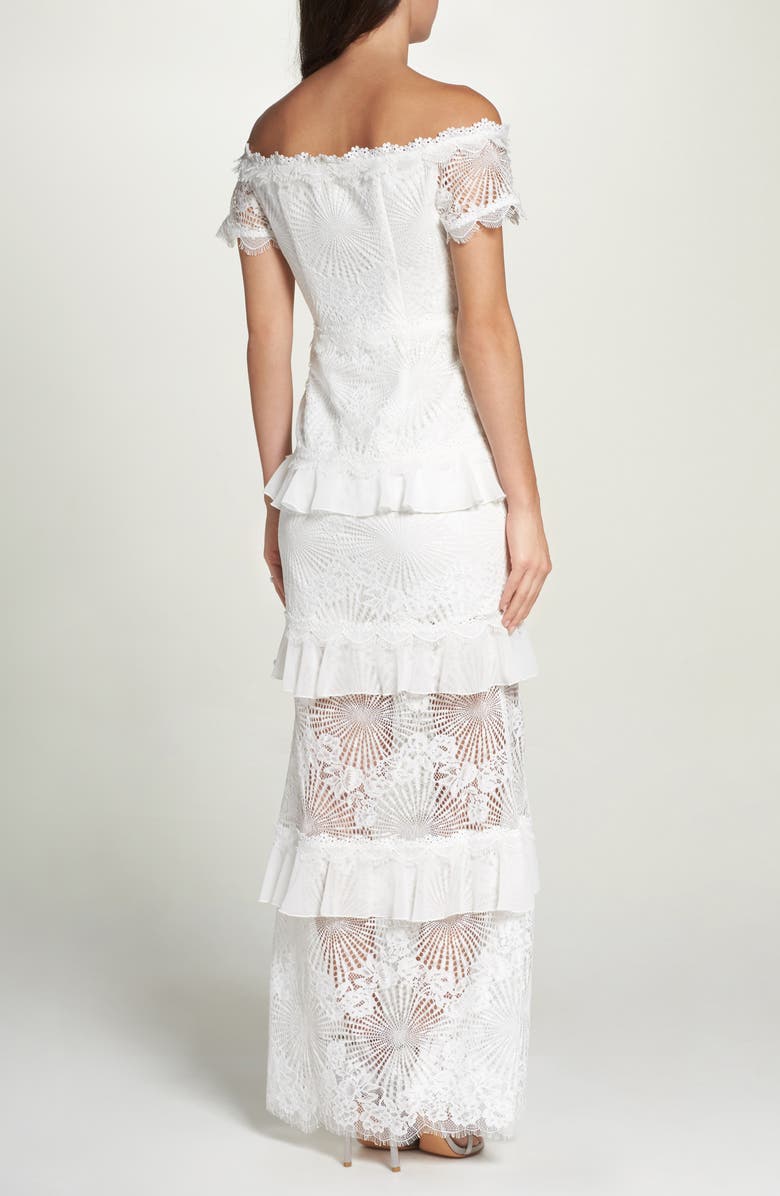 Foxiedox Off the Shoulder Ruffle Tier Mermaid Gown, Alternate, color,