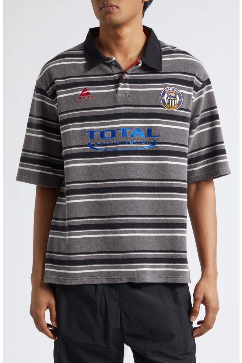 Stripe Oversize Polo, Main, color, GREY BLACK STRIPE