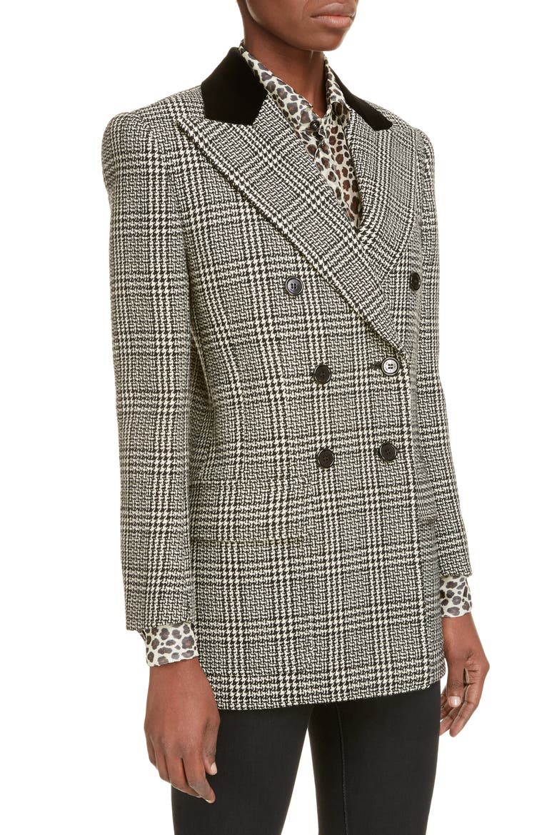 Double Breasted Wool Tweed Blazer, Alternate, color, NOIR CRAIE