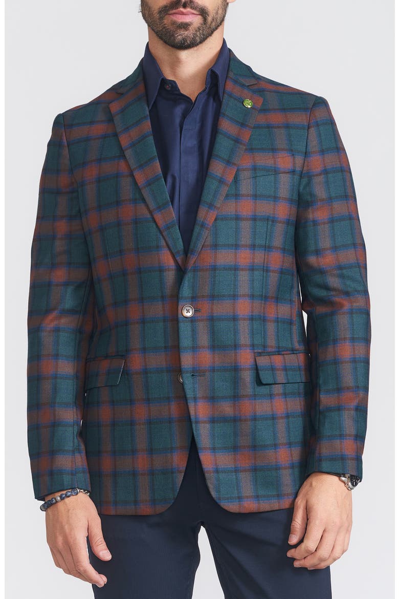 Plaid Print Wool Blend Sport Coat, Main, color, BLUE