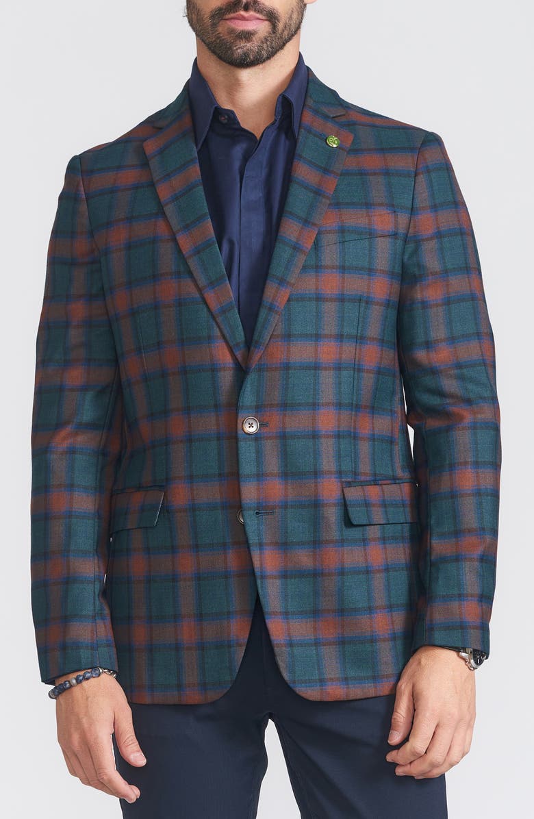 CRICKETEER Plaid Print Wool Blend Sport Coat, Main, color, Blue
