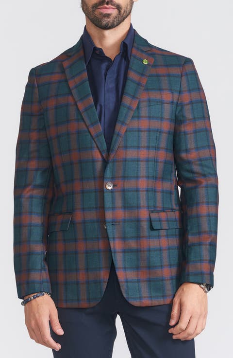 Plaid Print Wool Blend Sport Coat