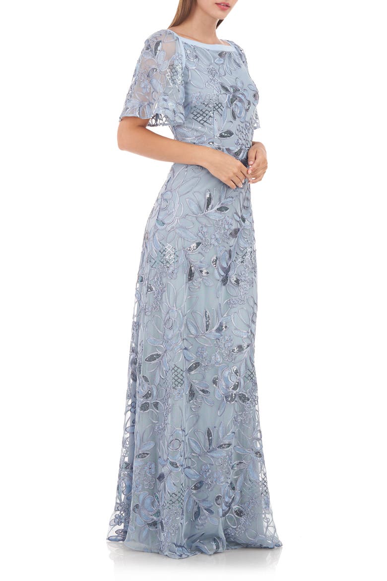 Yvonne Sequin Flutter Sleeve A-Line Gown, Alternate, color, SLATE