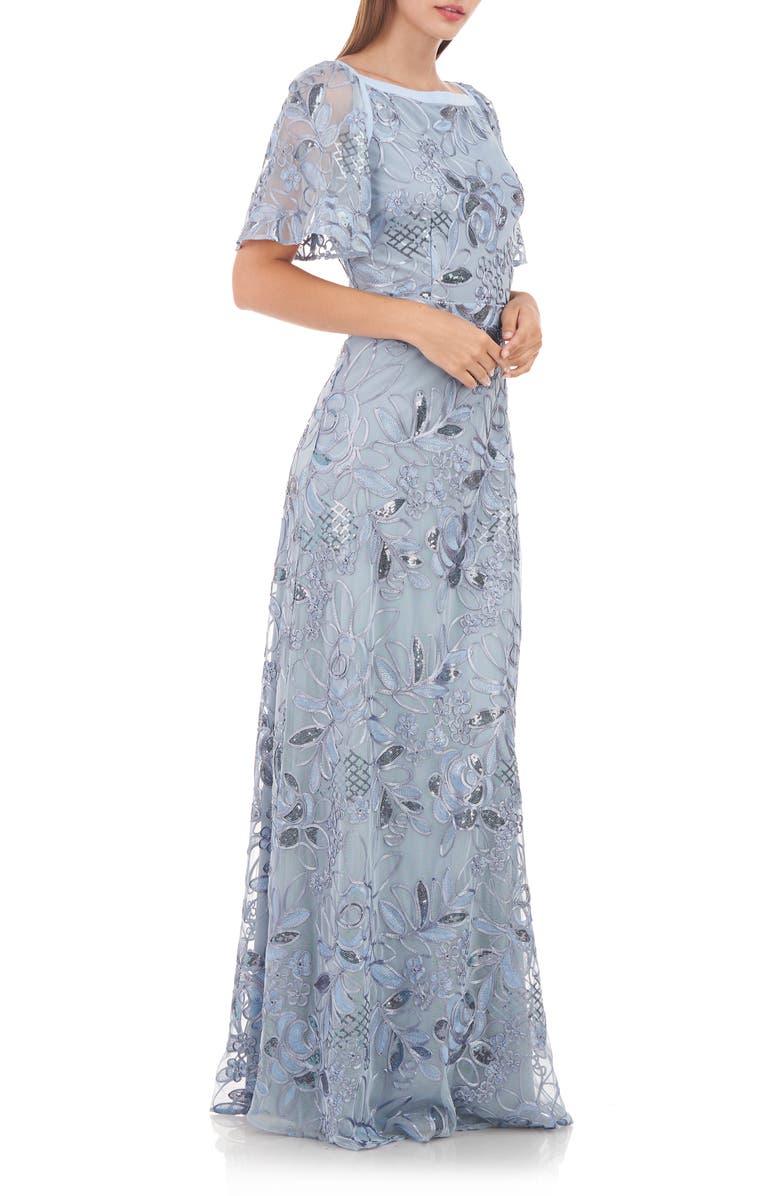 JS Collections Yvonne Sequin Flutter Sleeve A-Line Gown, Alternate, color,