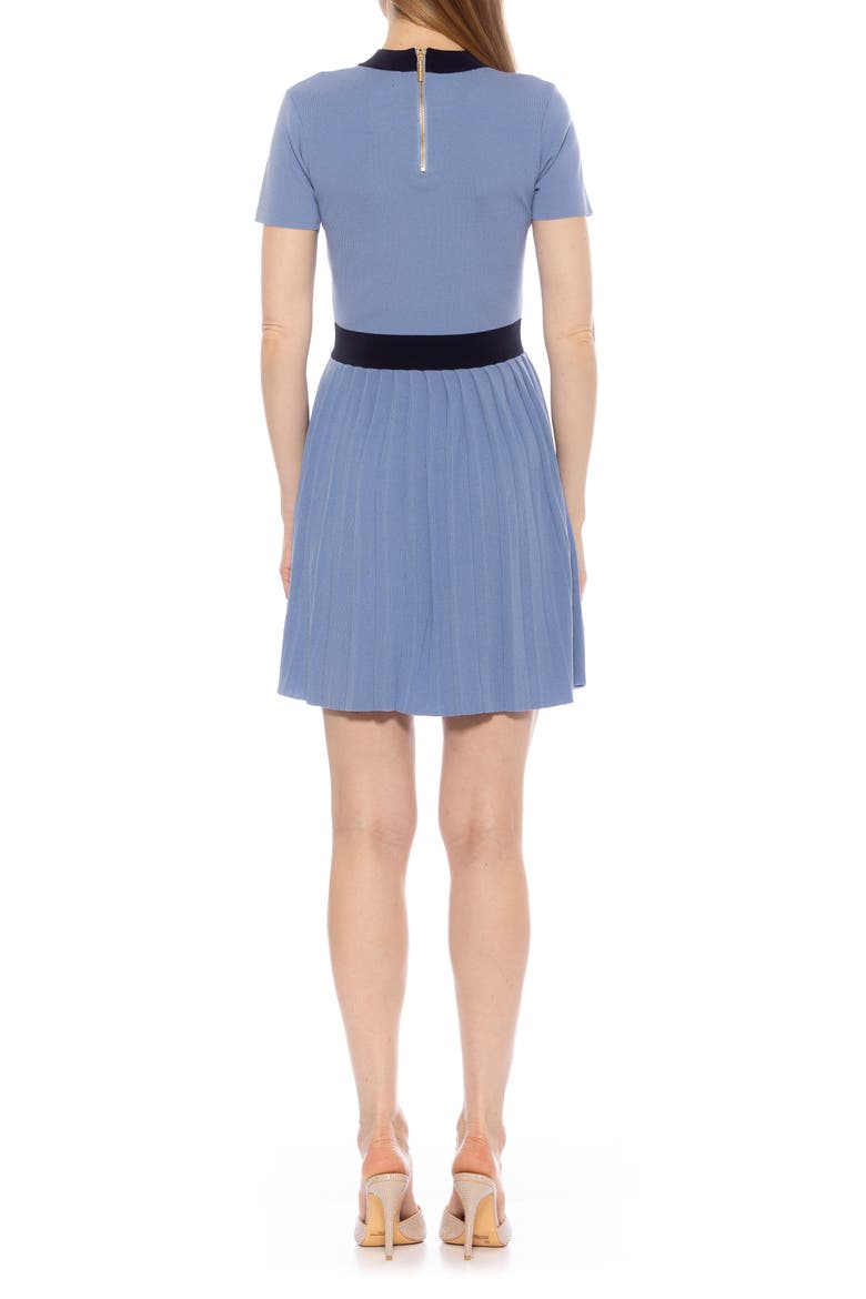 Anders Short Sleeve Pleated Fit & Flare Dress, Alternate, color, BLUE