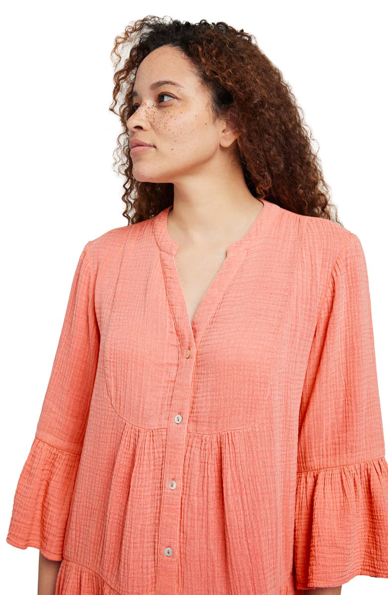 Faherty Kasey Dream Gauze Tiered Organic Cotton Minidress, Alternate, color, Coral