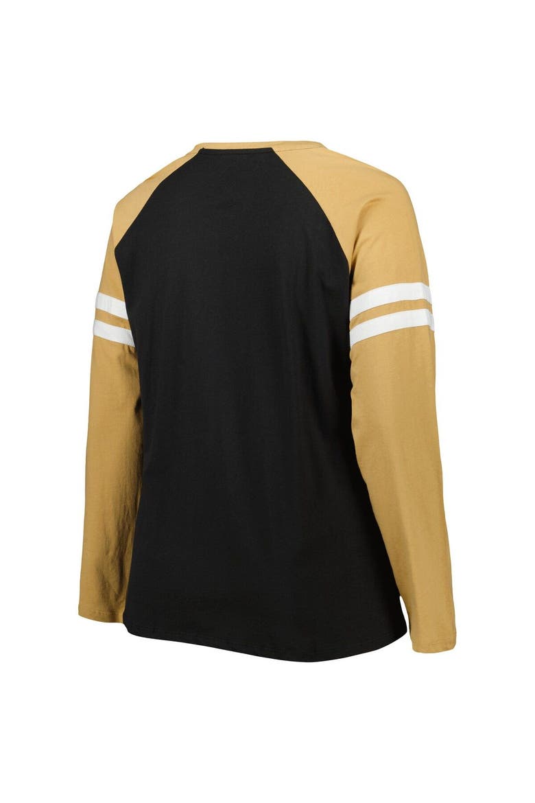 Women's Fanatics Branded Black/Vegas Gold New Orleans Saints Plus Size True to Form Lace-Up V-Neck Raglan Long Sleeve T-Shirt, Alternate, color, Black