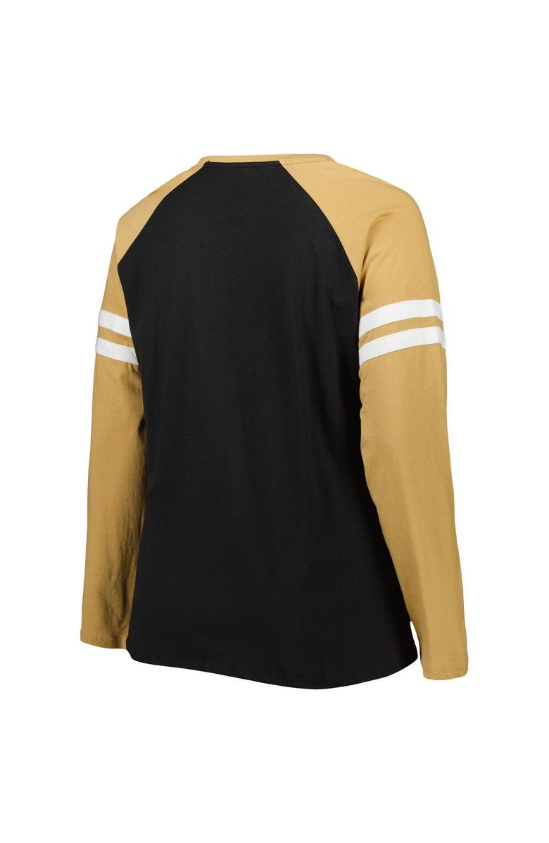 FANATICS Women's Fanatics Branded Black/Vegas Gold New Orleans Saints Plus Size True to Form Lace-Up V-Neck Raglan Long Sleeve T-Shirt, Alternate, color, 