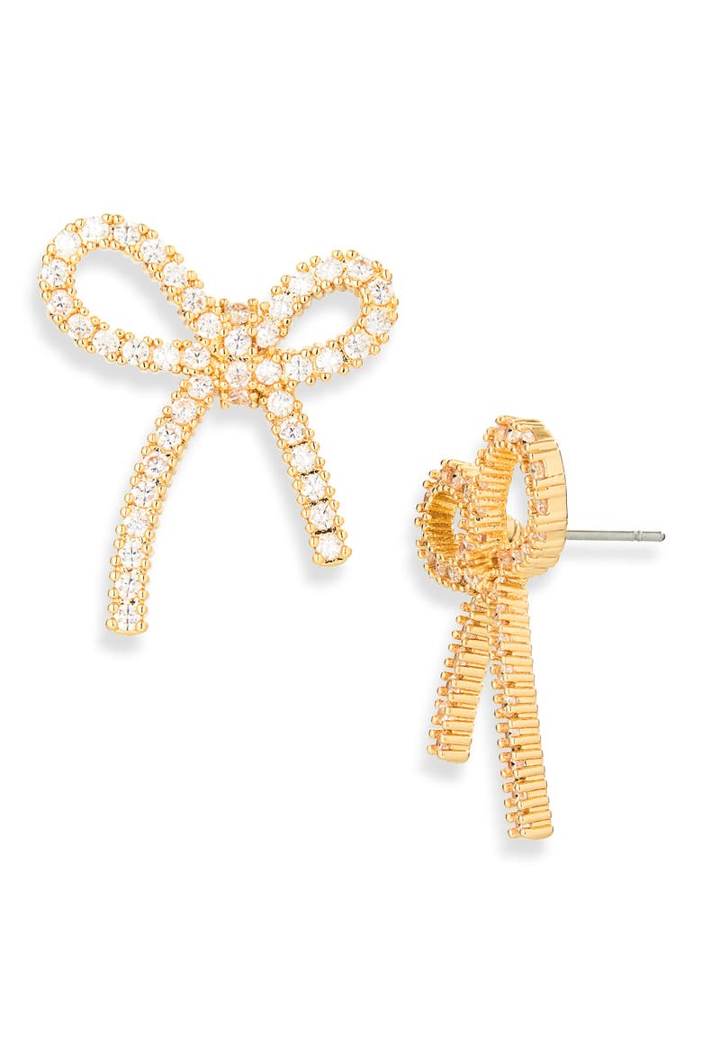 Crystal Bow Drop Earrings, Main, color, GOLD