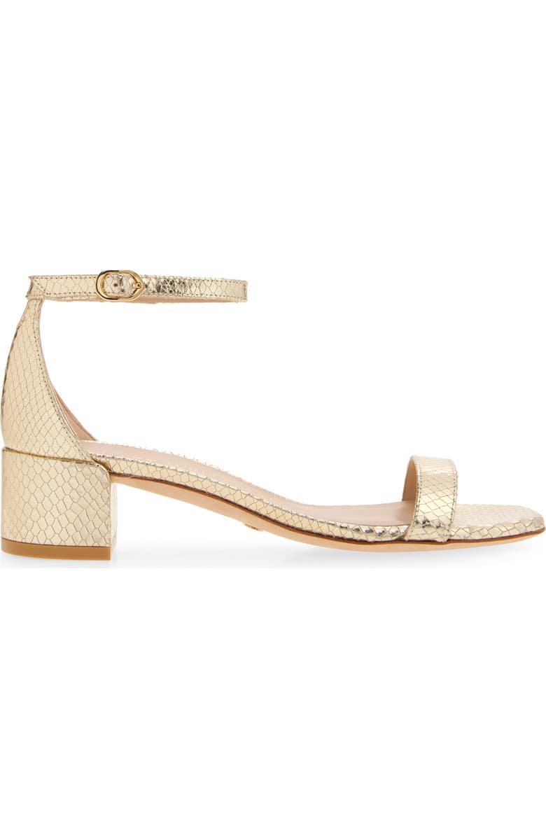 Stuart Weitzman Nudistcurve 35 Snakeskin Embossed Block Heel Sandal, Alternate, color, Platino