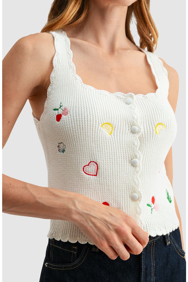 Embroidered Button-Up Sweater Tank, Alternate, color, IVORY