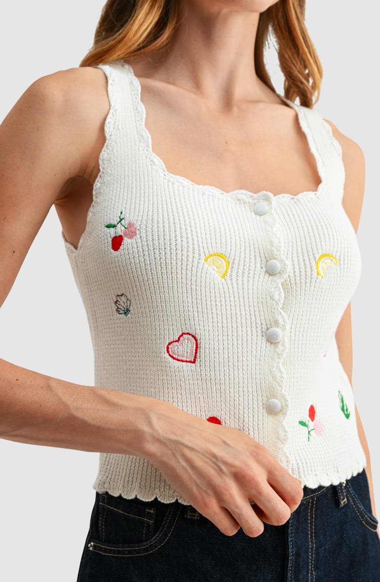 All in Favor Embroidered Button-Up Sweater Tank, Alternate, color, Ivory