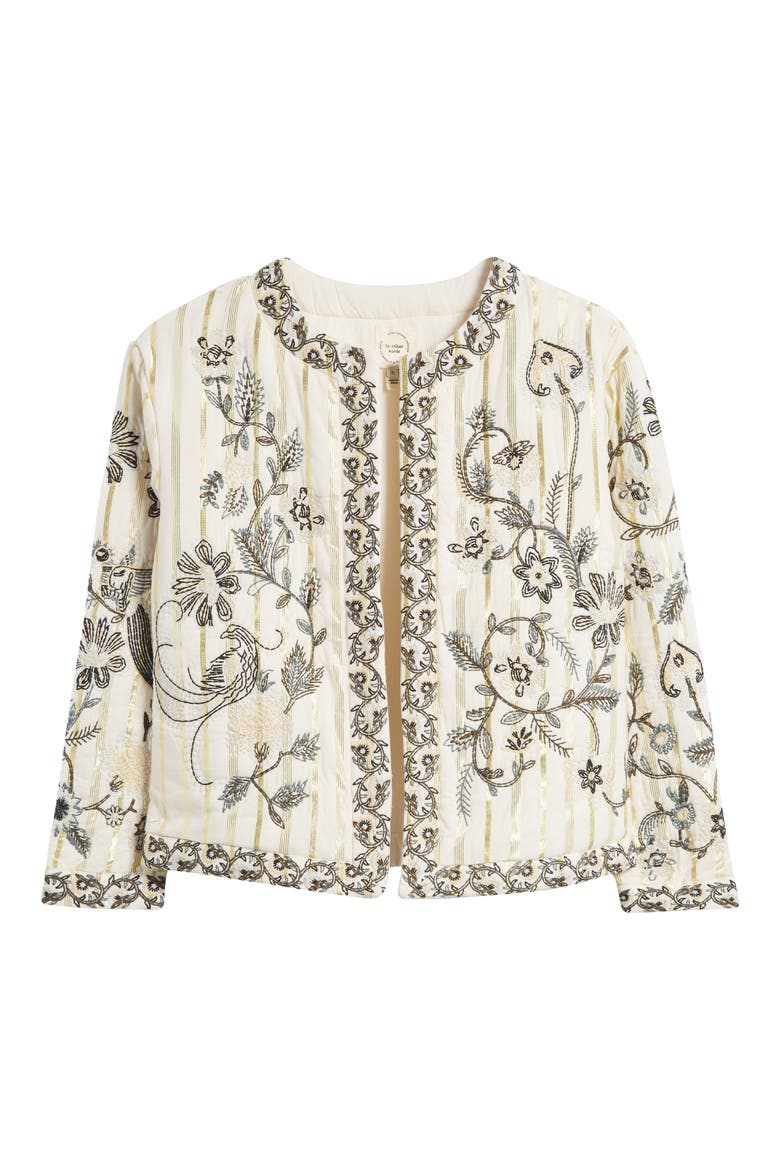 Floral Embroidered Metallic Stripe Jacket, Alternate, color, CREAM