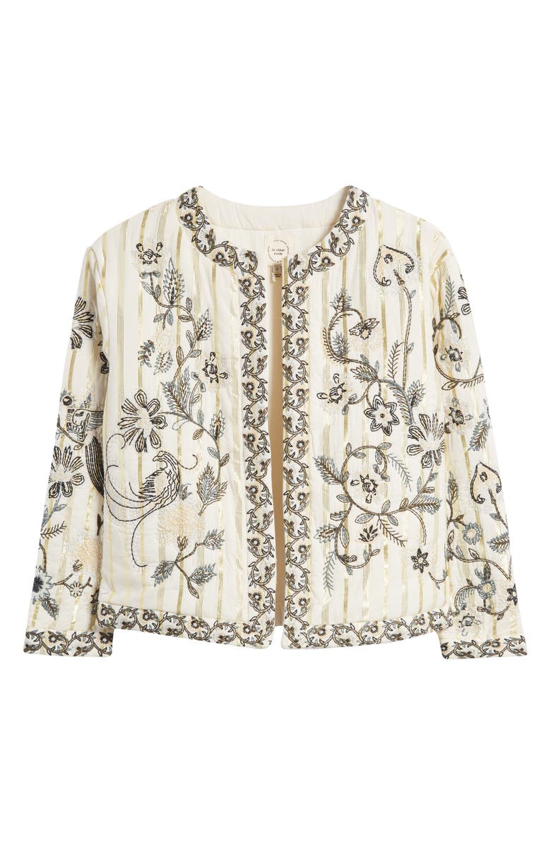 River Island Floral Embroidered Metallic Stripe Jacket, Alternate, color,