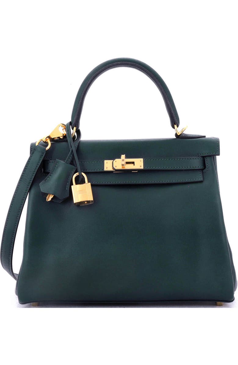 Pre-Owned Hermes Kelly Handbag Green Swift with Gold Hardware 25, Main, color,