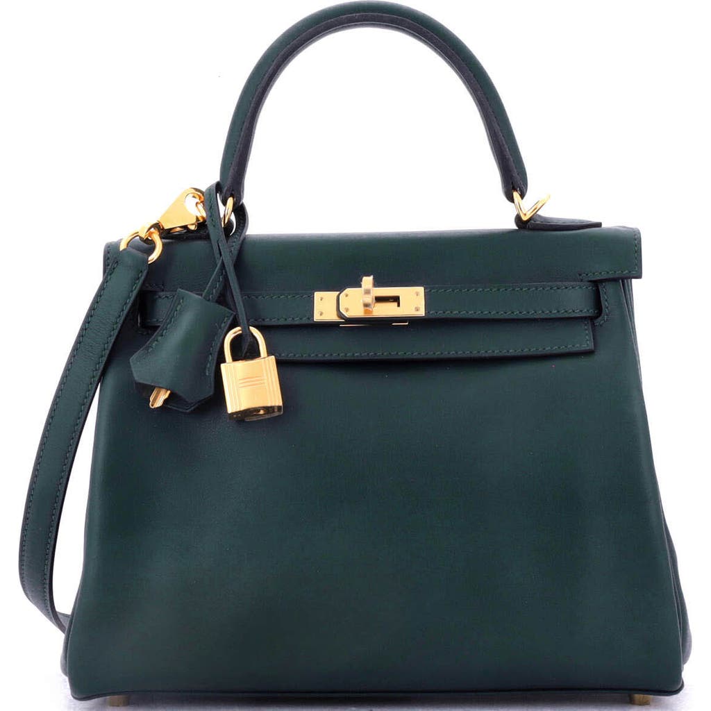 Pre-owned Hermes  Hermes Kelly Handbag Green Swift With Gold Hardware 25