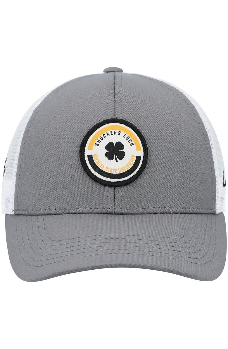 Black Clover Men's Gray/White Wichita State Shockers Motto Trucker Snapback Hat, Alternate, color, 