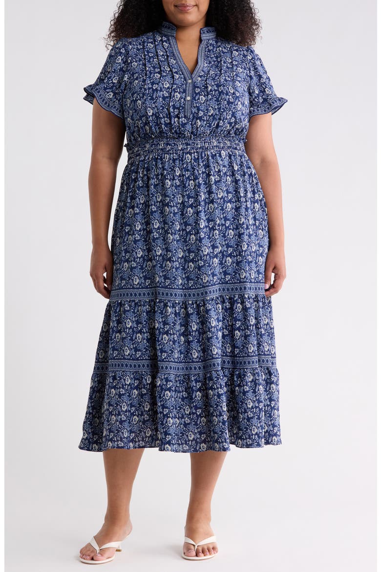 Flutter Sleeve Tiered Maxi Dress, Main, color, NAVY
