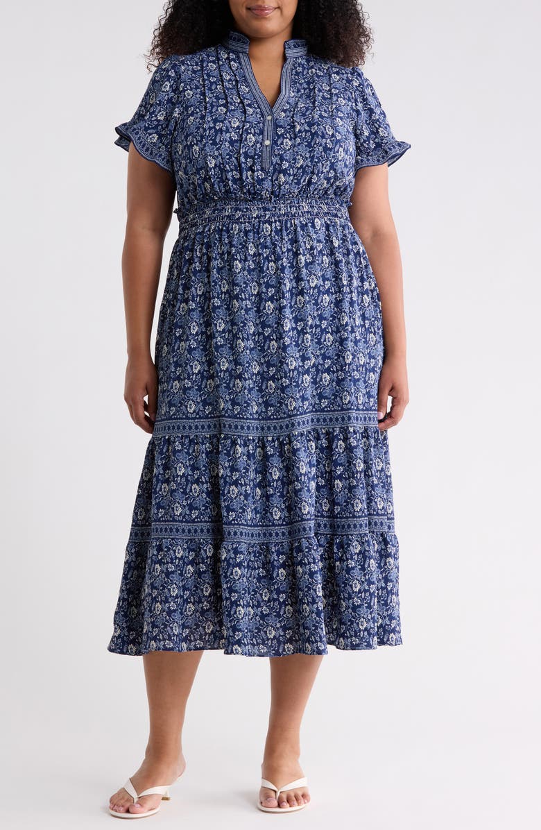 MAX STUDIO Flutter Sleeve Tiered Maxi Dress, Main, color, Navy
